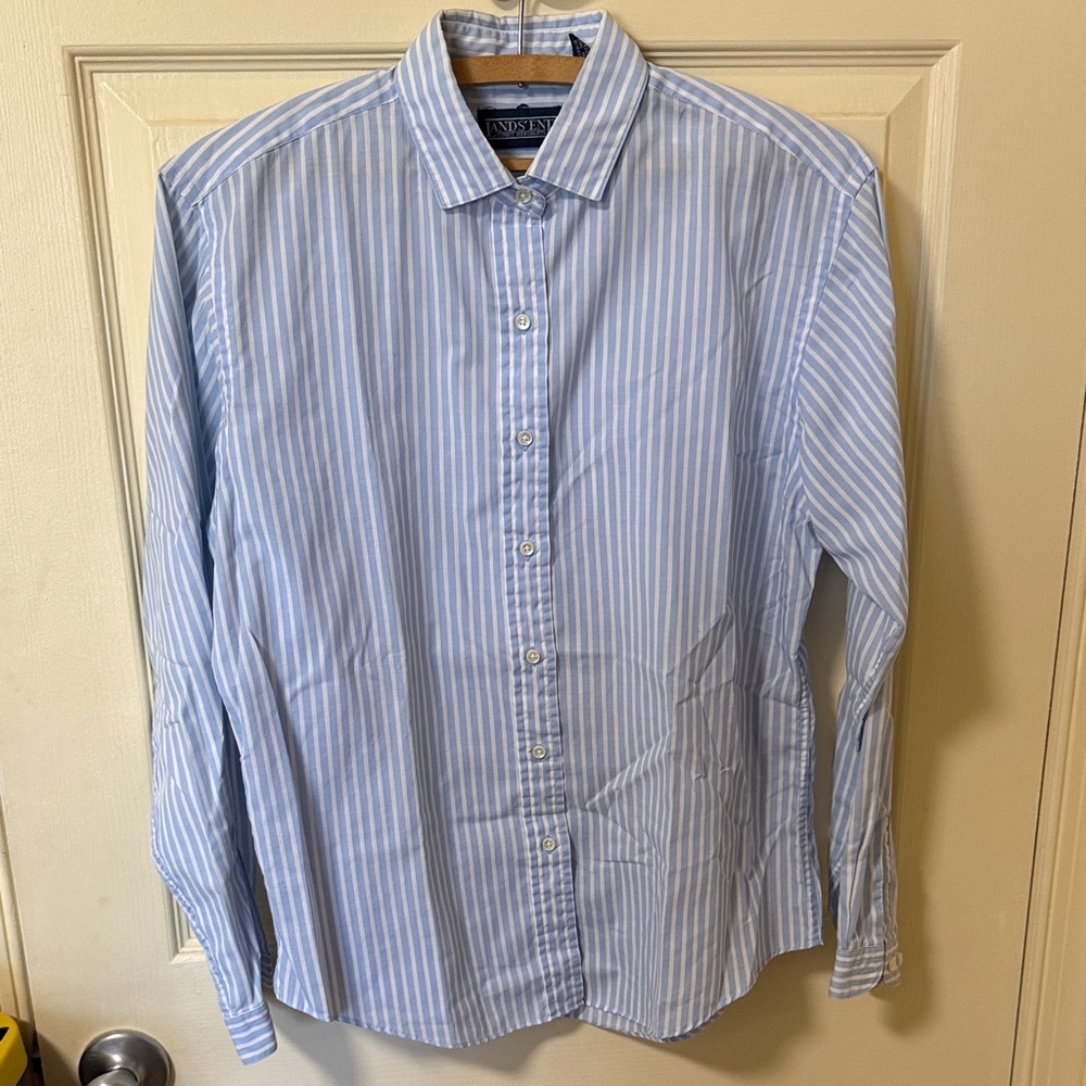 Lands' End Light Blue and White Button Down Shirt